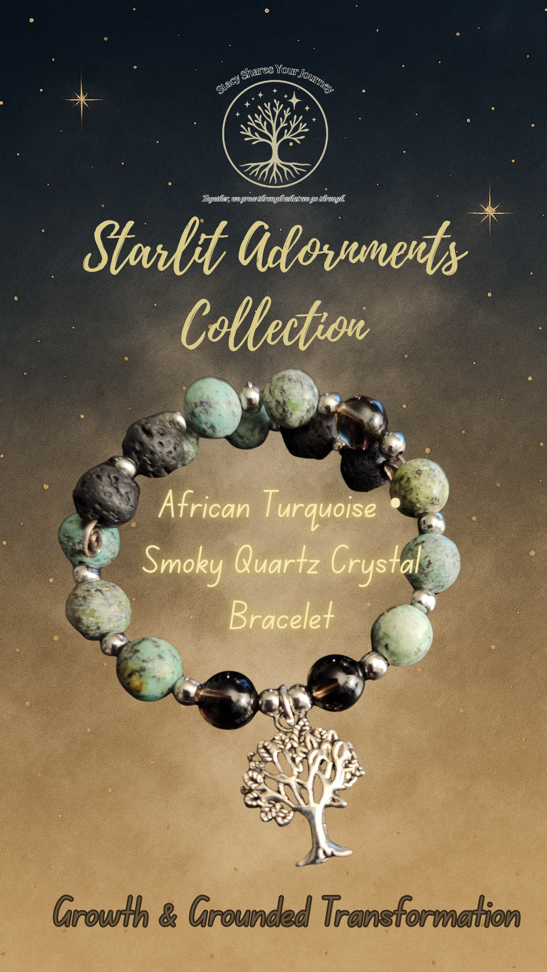 African Turquoise • Smoky Quartz Crystal Bracelet/ Growth & Grounded Transformation