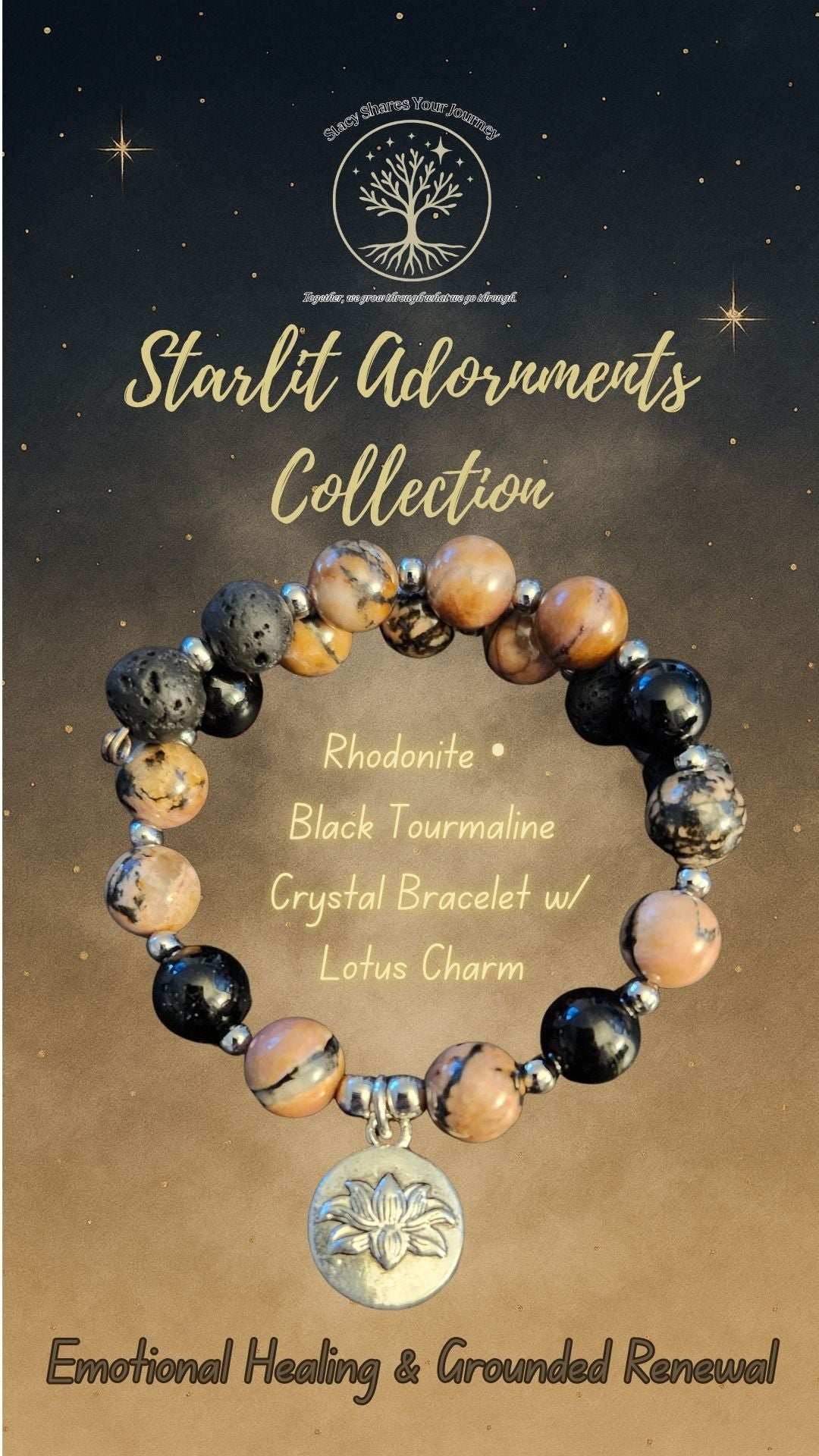 Rhodonite • Black Tourmaline Crystal Bracelet/ Emotional Healing & Grounded Renewal