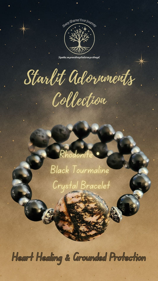 Rhodonite • Black Tourmaline Crystal Bracelet | Heart Healing & Grounded Protection