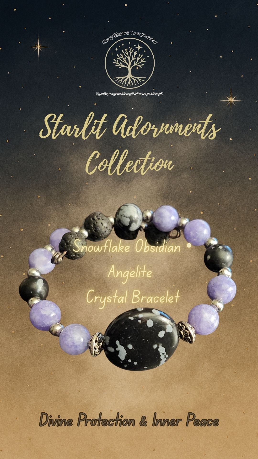 Snowflake Obsidian • Angelite Crystal Bracelet | Divine Protection & Inner Peace