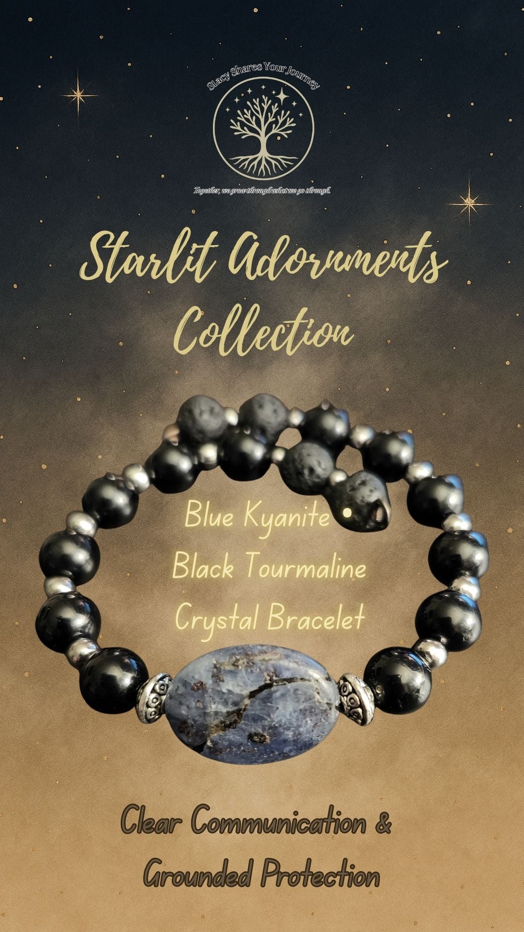 Blue Kyanite • Black Tourmaline Crystal Bracelet | Clear Communication & Grounded Protection