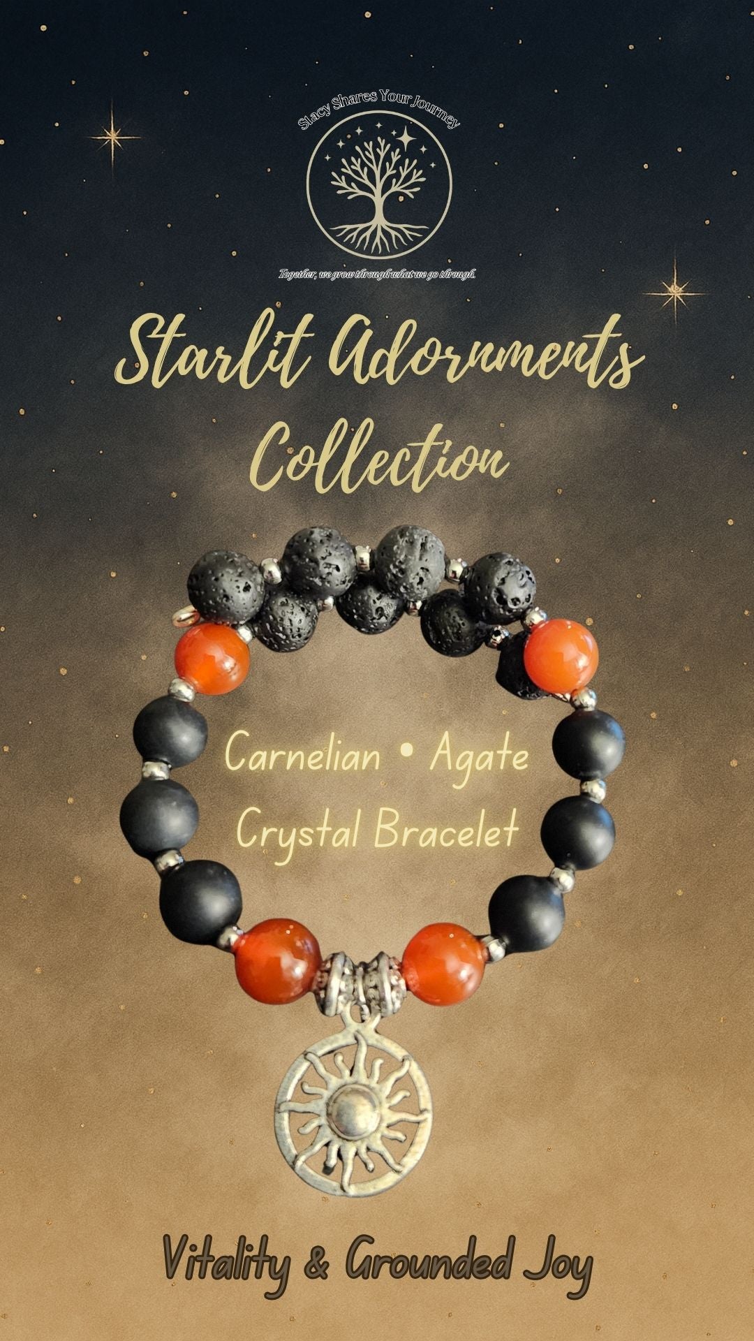 Carnelian • Agate Crystal Bracelet with Sun Charm | Vitality & Grounded Joy