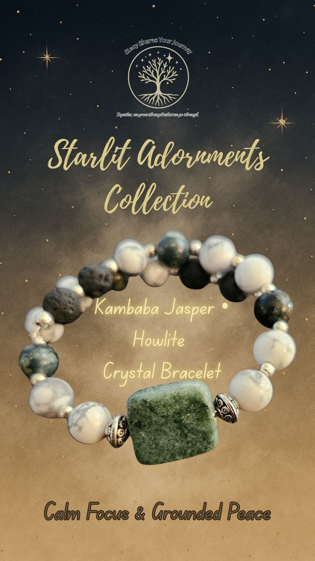 Kambaba Jasper • Howlite Crystal Bracelet | Calm Focus & Grounded Peace