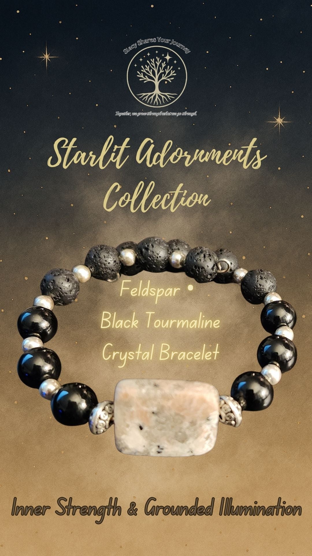 Feldspar • Black Tourmaline Crystal Bracelet | Inner Strength & Grounded Illumination
