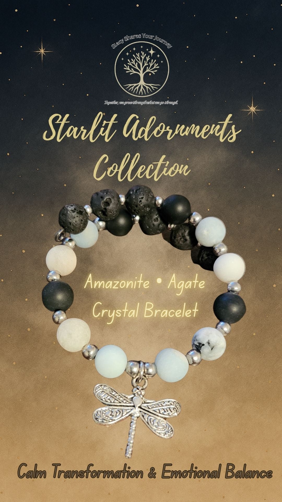 Amazonite • Agate Crystal Bracelet with Dragonfly Charm | Calm Transformation & Emotional Balance