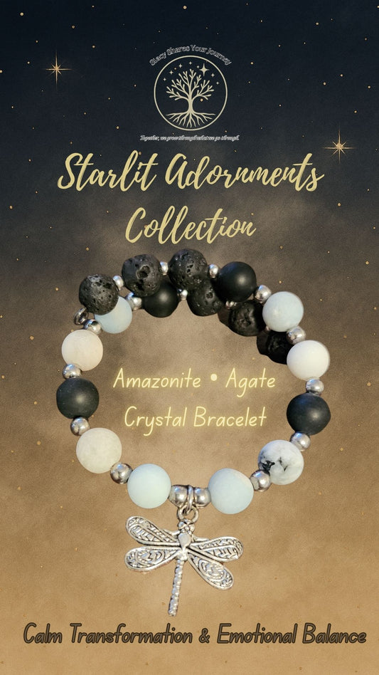 Amazonite • Agate Crystal Bracelet with Dragonfly Charm | Calm Transformation & Emotional Balance