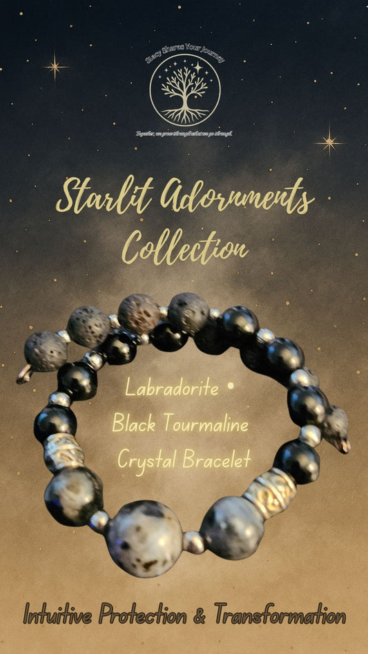 Labradorite • Black Tourmaline Crystal Bracelet | Intuitive Protection & Transformation