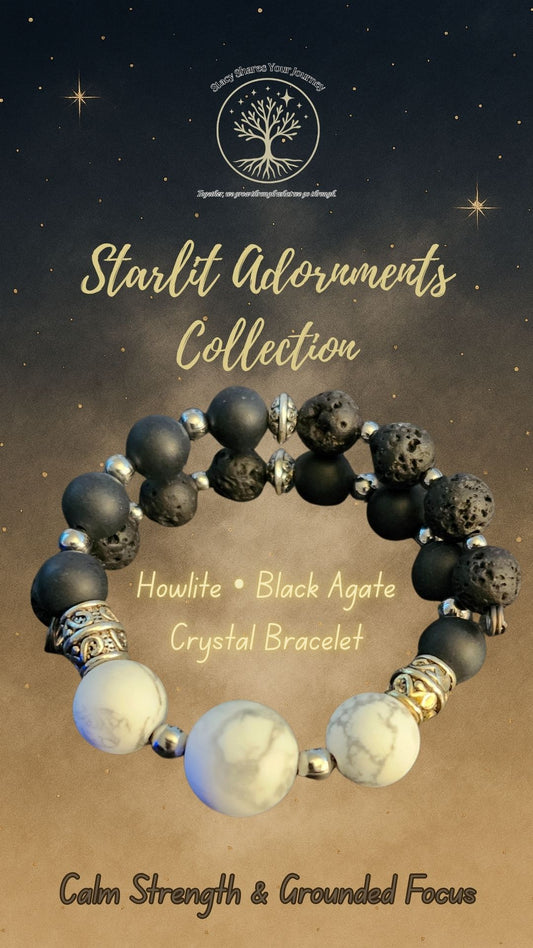 Howlite • Black Agate Crystal Bracelet | Calm Strength & Grounded Focus