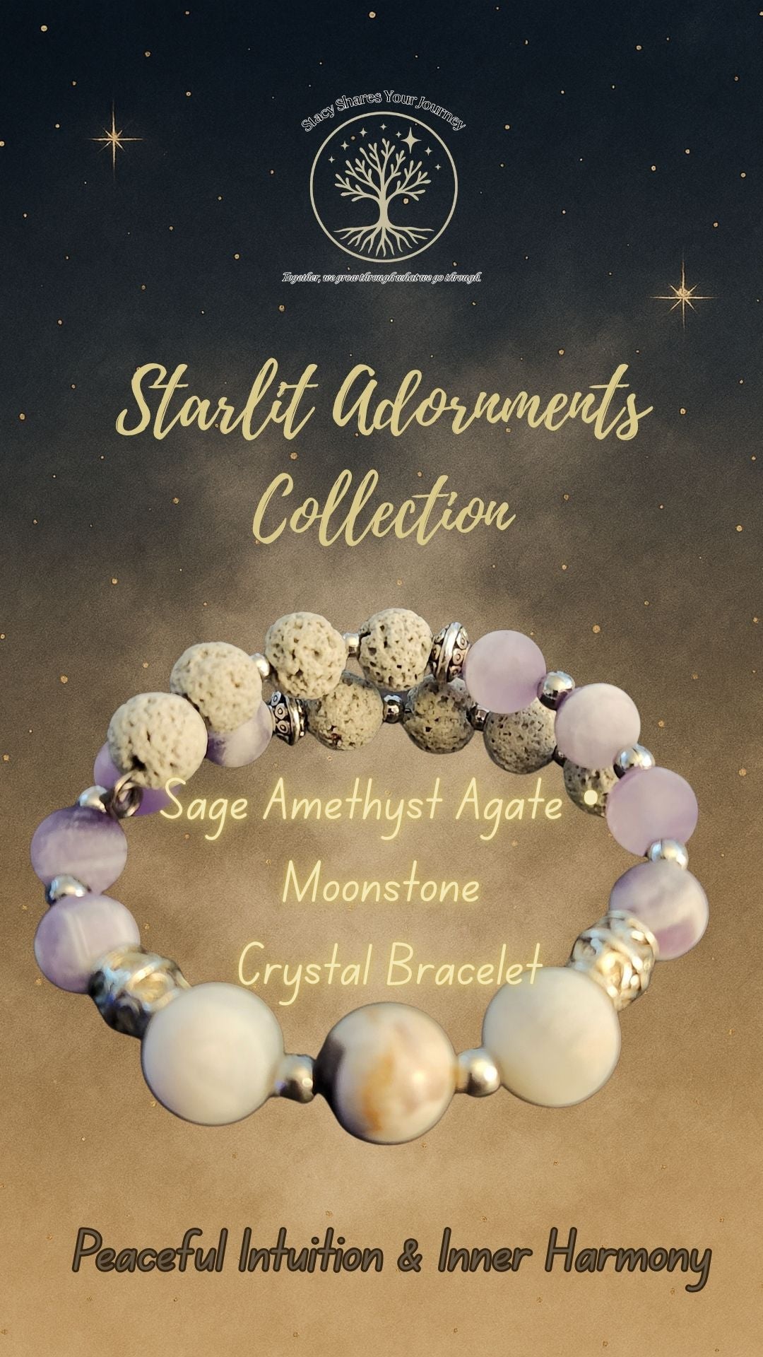 Sage Amethyst Agate • Moonstone Crystal Bracelet | Peaceful Intuition & Inner Harmony