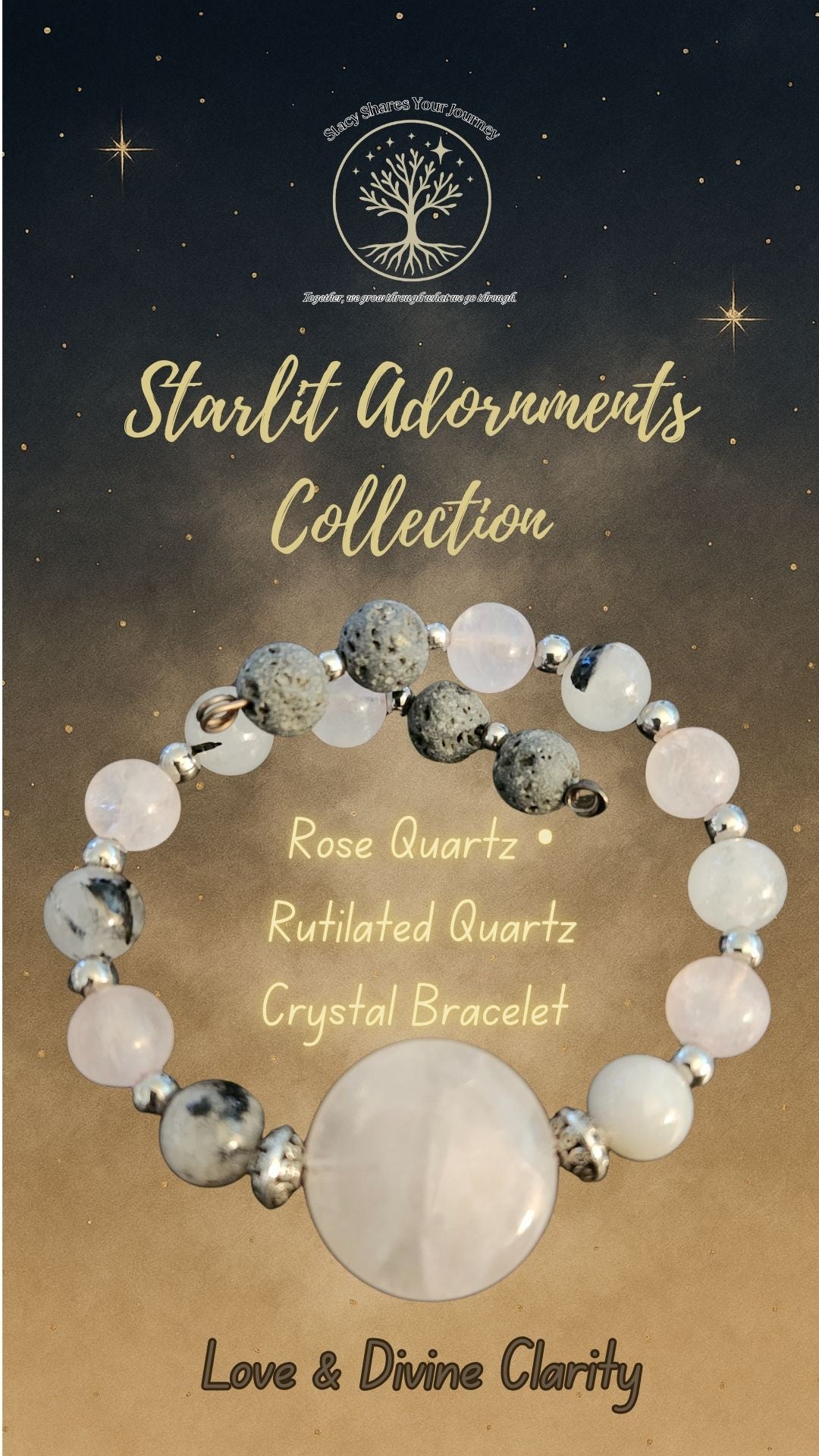 Rose Quartz • Rutilated Quartz Crystal Bracelet | Love & Divine Clarity