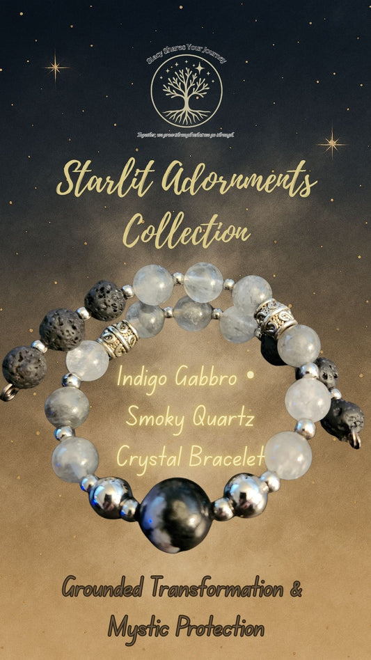 Indigo Gabbro • Smoky Quartz Crystal Bracelet | Grounded Transformation & Mystic Protection