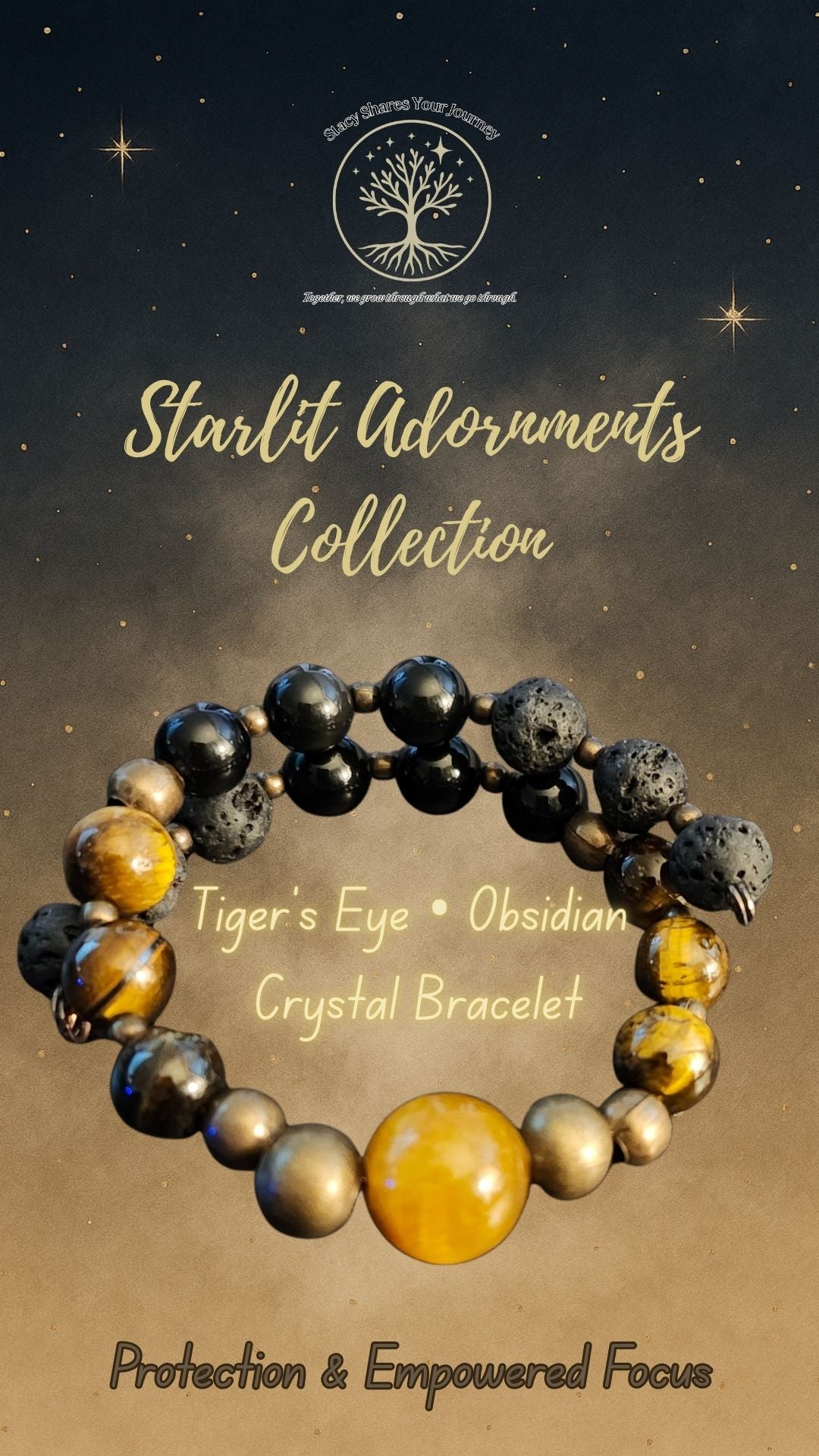 Tiger’s Eye • Obsidian Crystal Bracelet | Protection & Empowered Focus