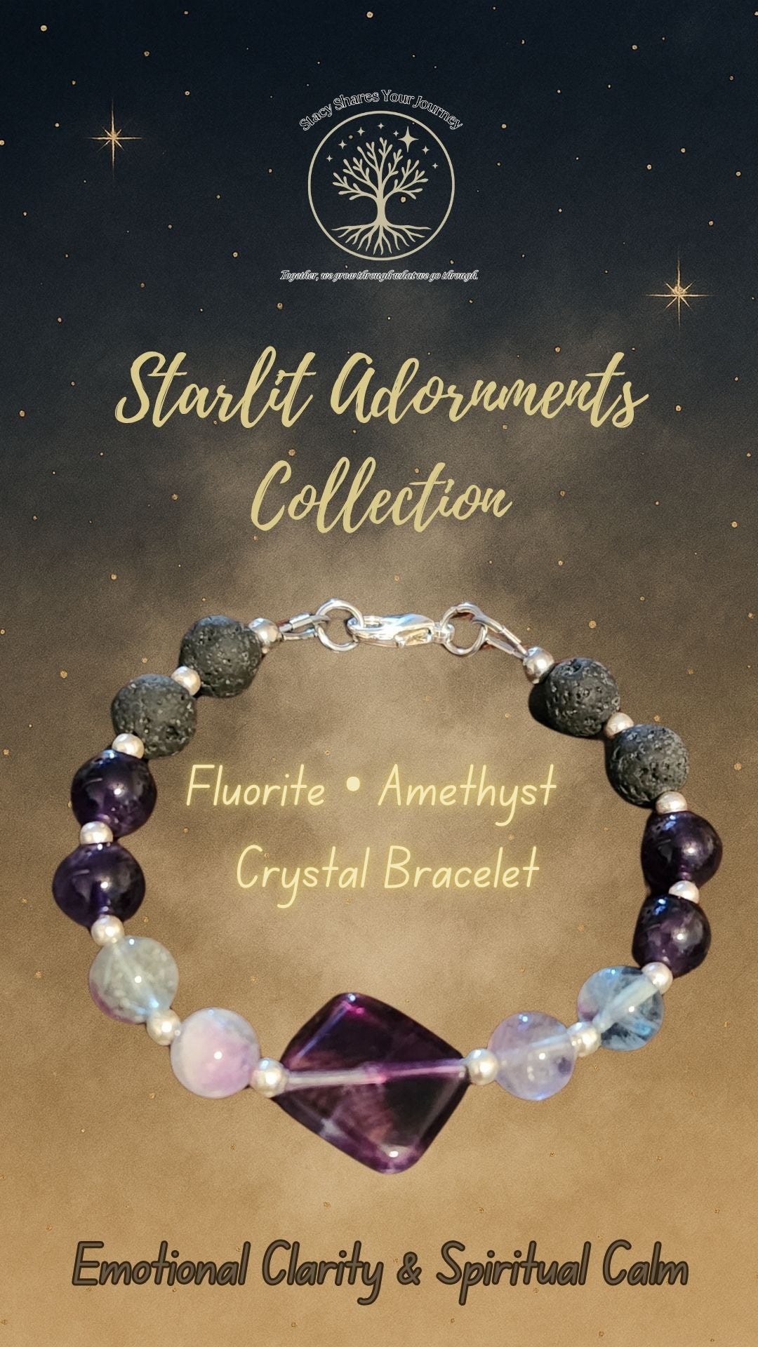 Fluorite • Amethyst Crystal Bracelet | Emotional Clarity & Spiritual Calm