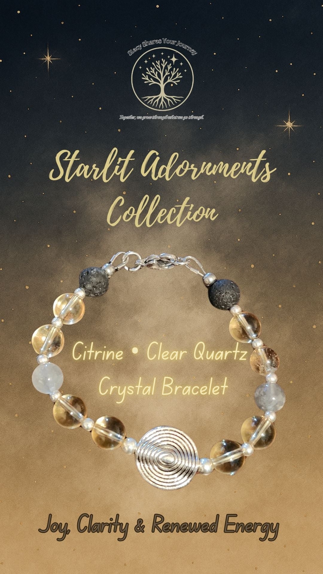 Citrine • Clear Quartz Crystal Bracelet with Spiral Focal | Joy, Clarity & Renewed Energy