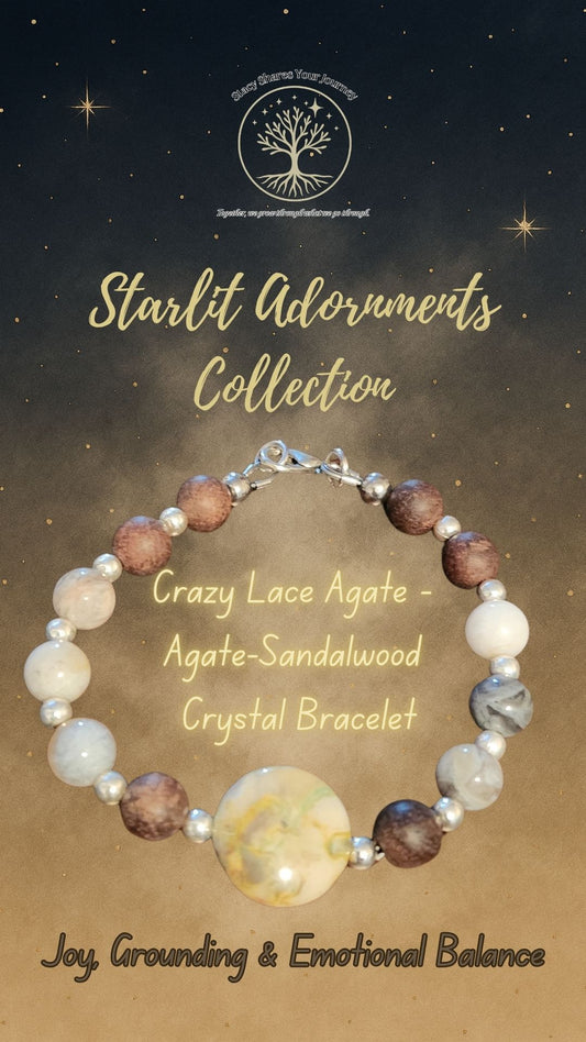 Crazy Lace Agate • Agate Crystal Bracelet with Sandalwood | Joy, Grounding & Emotional Balance