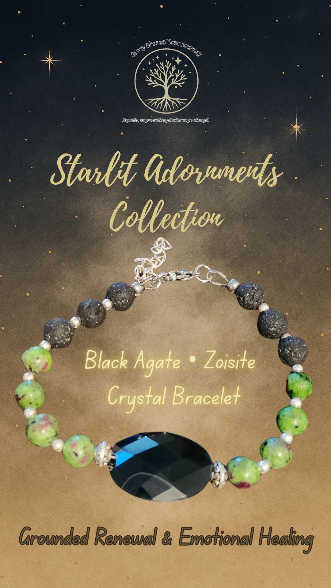 Black Agate • Zoisite Crystal Bracelet | Grounded Renewal & Emotional Healing