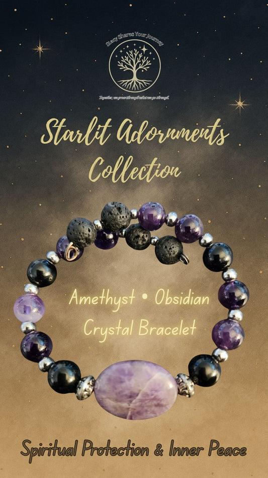 Amethyst • Obsidian Crystal Bracelet | Spiritual Protection & Inner Peace