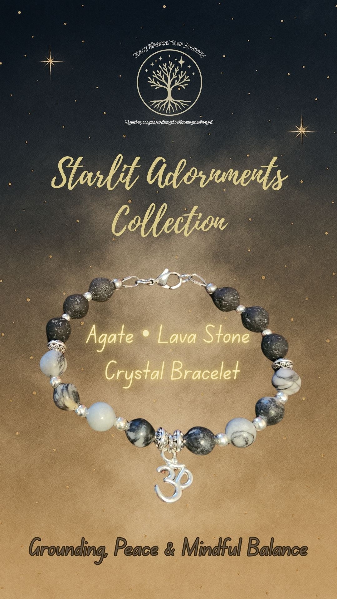 Agate • Lava Stone Bracelet with Om Charm | Grounding, Peace & Mindful Balance