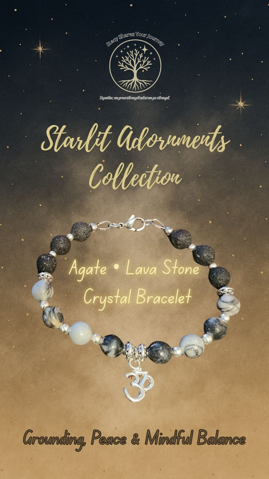 Agate • Lava Stone Bracelet with Om Charm | Grounding, Peace & Mindful Balance