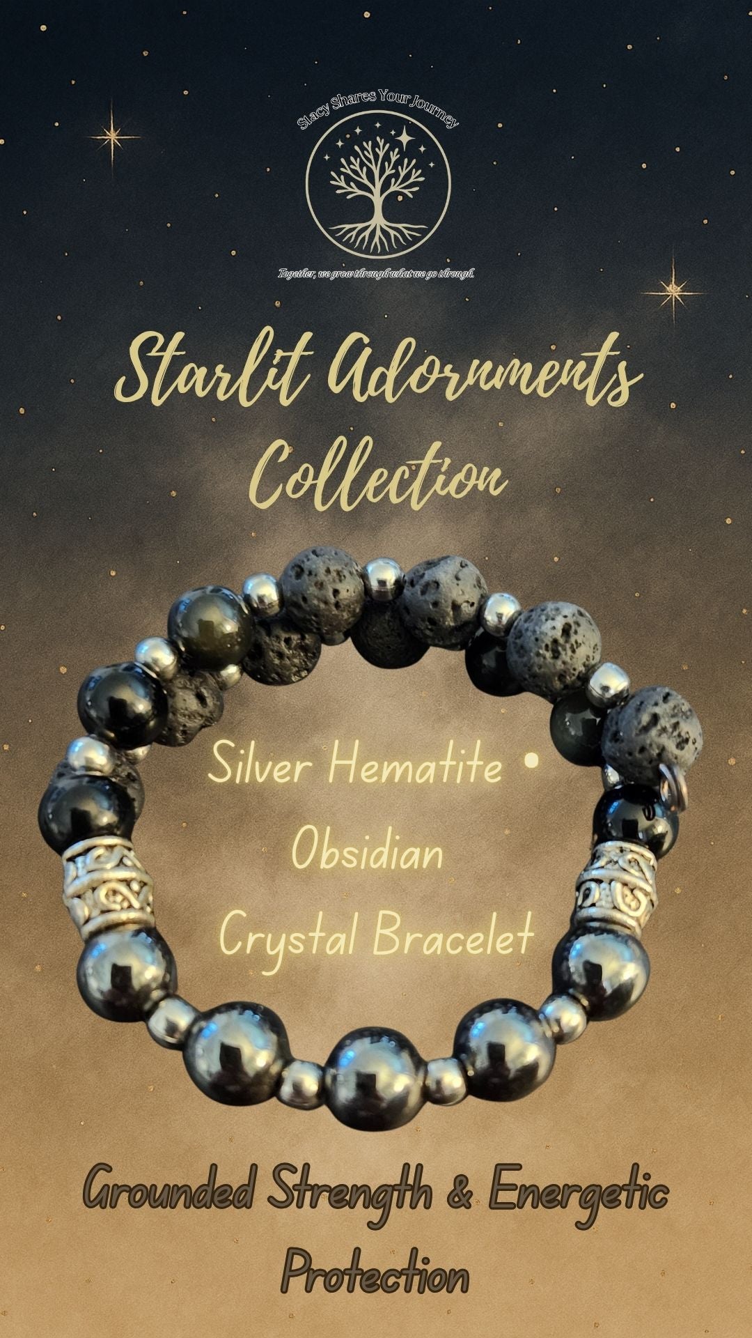 Silver Hematite • Obsidian Crystal Bracelet | Grounded Strength & Energetic Protection
