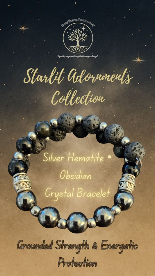 Silver Hematite • Obsidian Crystal Bracelet | Grounded Strength & Energetic Protection